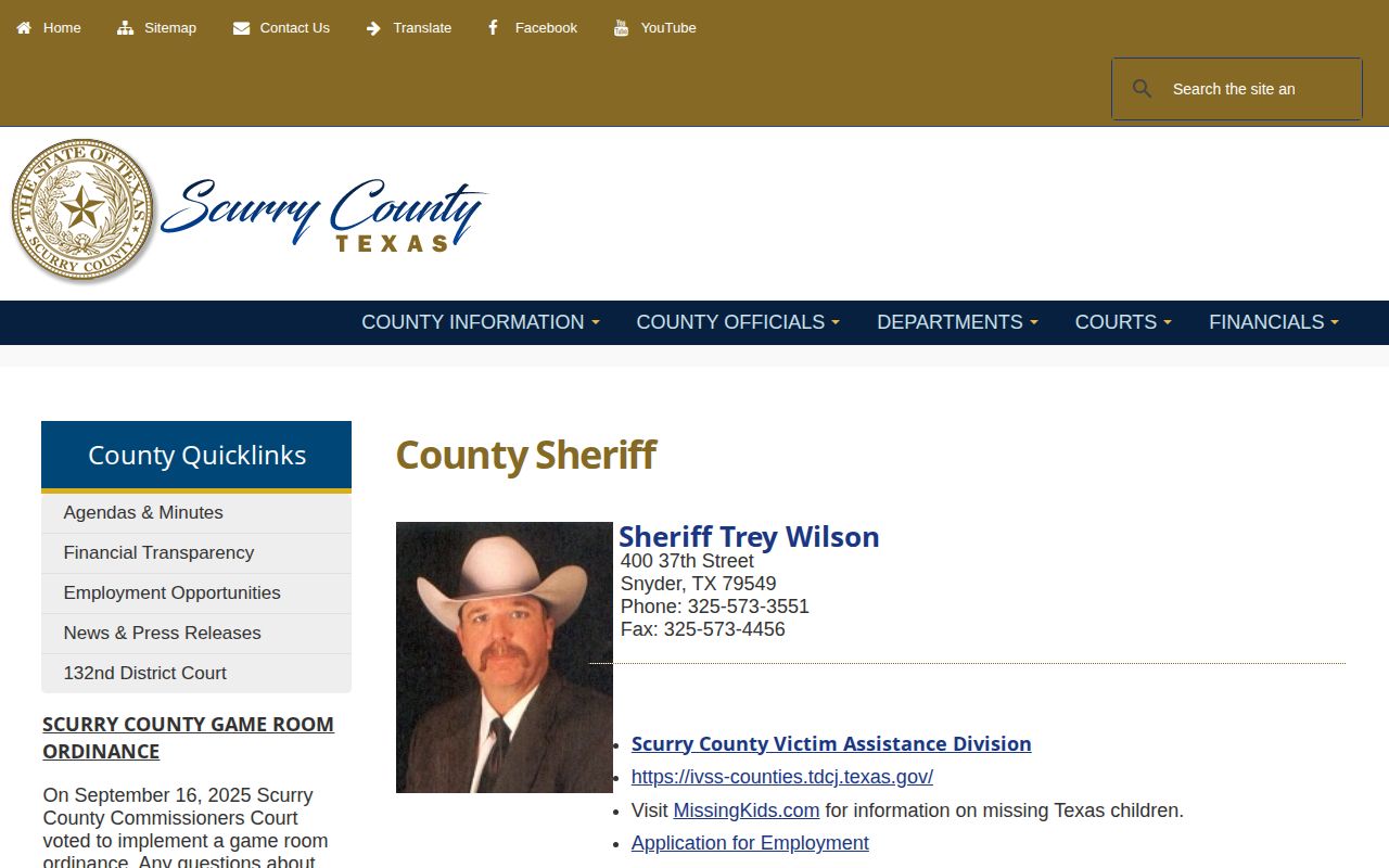 Scurry County Sheriff page with jailings public-record request access