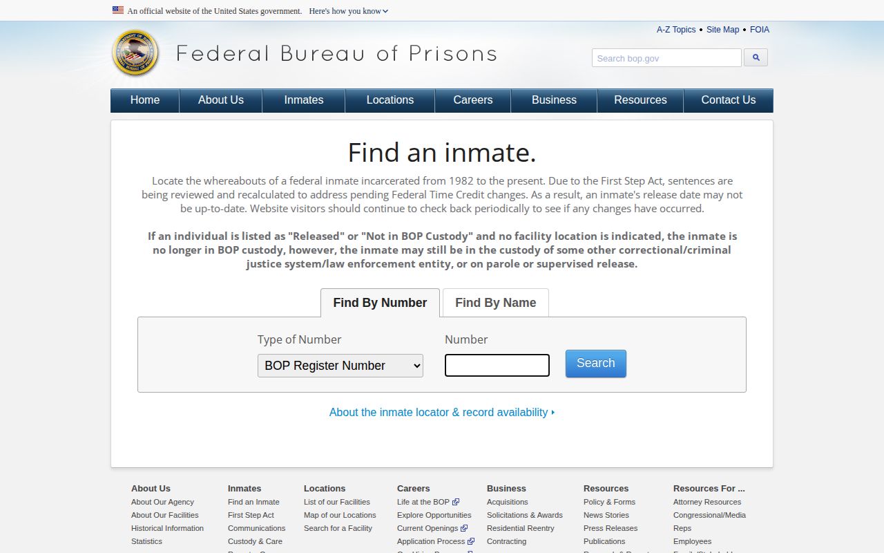 Federal BOP locator for a Scurry County released inmate check