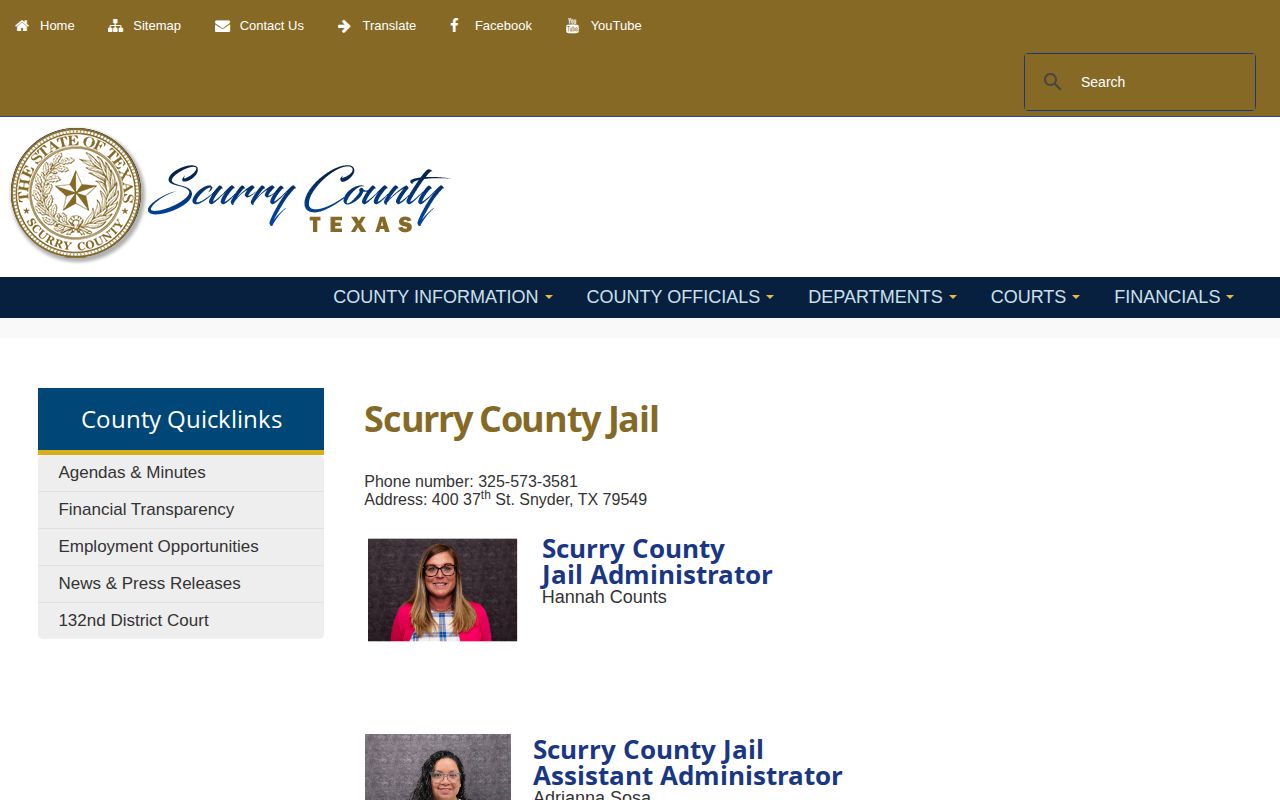 Official Scurry County Jail page without a released inmate feed