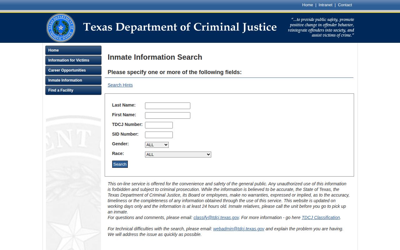 TDCJ offender search fields for Scurry County released inmates